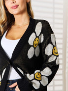 Perfee Black Daisy Delight Floral Button Down Long Cardigan-Women's Shirts & Tops-Shop Z & Joxa