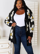 Perfee Black Daisy Delight Floral Button Down Long Cardigan-Women's Shirts & Tops-Shop Z & Joxa