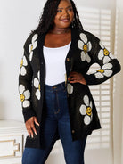 Perfee Black Daisy Delight Floral Button Down Long Cardigan-Women's Shirts & Tops-Shop Z & Joxa