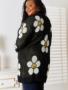 Perfee Black Daisy Delight Floral Button Down Long Cardigan-Women's Shirts & Tops-Shop Z & Joxa