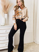Perfee Golden Hour Half Plaid Long Sleeve Shirt-Women's Shirts & Tops-Shop Z & Joxa