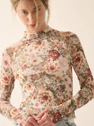 Petal Poetry Vintage Floral Mesh Long Sleeve Mock Neck Top-Women's Shirts & Tops-Shop Z & Joxa