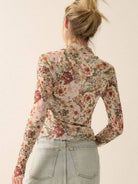 Petal Poetry Vintage Floral Mesh Long Sleeve Mock Neck Top-Women's Shirts & Tops-Shop Z & Joxa