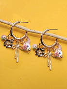 Petal Poise Porcelain Bow Charm Drop Hoop Earrings-Women's Accessories-Shop Z & Joxa