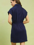 Petal to the Metal Navy Embroidered Quarter Zip Dress-Women's Dresses-Shop Z & Joxa