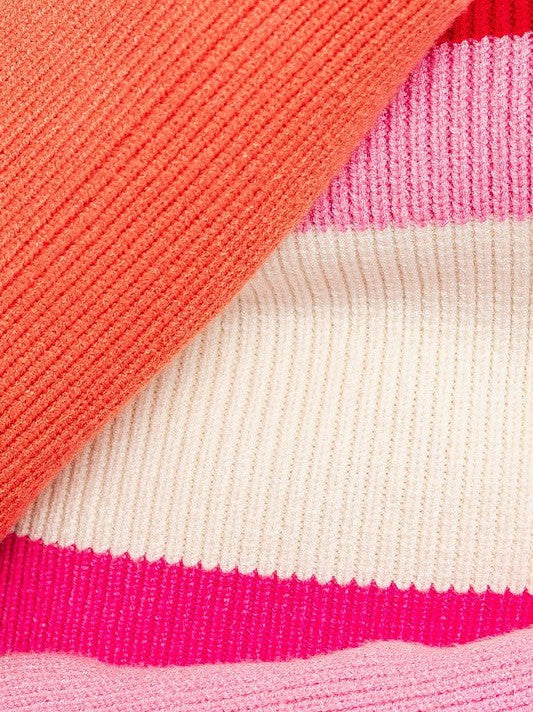 Pink Attitude Long Sleeve Color Stripe Stripe Knit Crop Top-Women's Clothing-Shop Z & Joxa