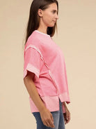 Pink Skies + Good Vibes Contrast Drop Shoulder Top-Women's Clothing-Shop Z & Joxa