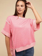 Pink Skies + Good Vibes Contrast Drop Shoulder Top-Women's Clothing-Shop Z & Joxa