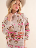 Pink Skies and Warm Vibes Aztec Western Pullover Sweater-Women's Clothing-Shop Z & Joxa