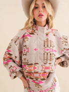 Pink Skies and Warm Vibes Aztec Western Pullover Sweater-Women's Clothing-Shop Z & Joxa