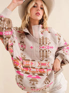 Pink Skies and Warm Vibes Aztec Western Pullover Sweater-Women's Clothing-Shop Z & Joxa