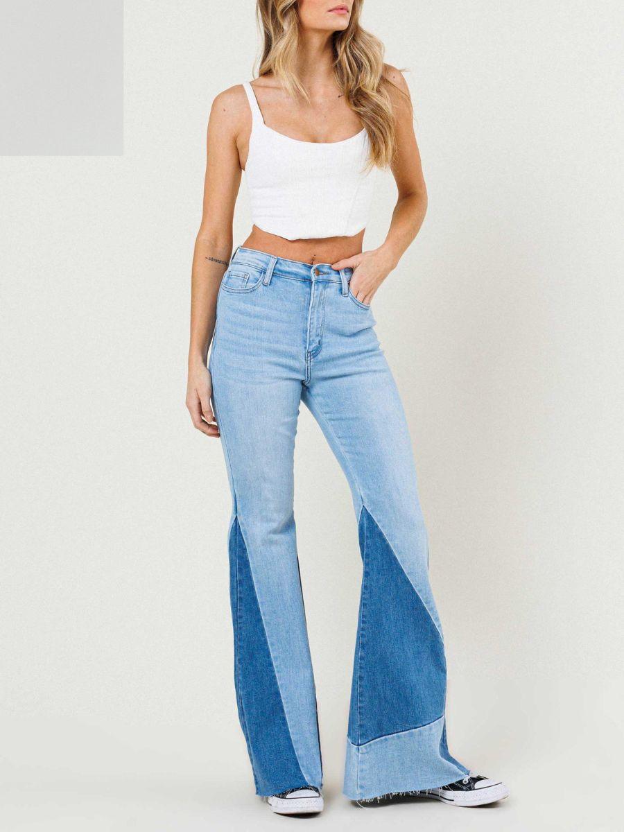 Pinwheel Color Block Flare Jeans-Women's Clothing-Shop Z & Joxa