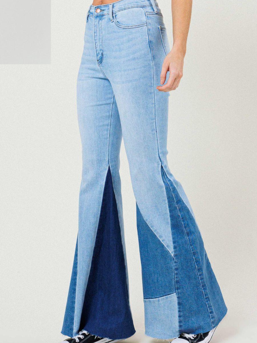 Pinwheel Color Block Flare Jeans-Women's Clothing-Shop Z & Joxa