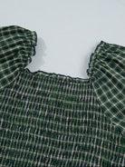 Plaid About You Square Neck Shirred High Waist Ruffle Hem Dress-Women's Dresses-Shop Z & Joxa