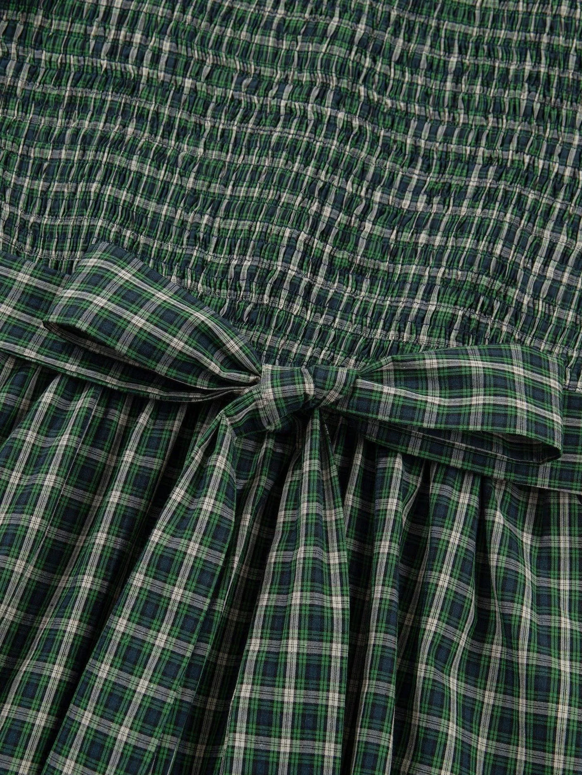 Plaid About You Square Neck Shirred High Waist Ruffle Hem Dress-Women's Dresses-Shop Z & Joxa
