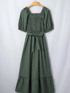 Plaid About You Square Neck Shirred High Waist Ruffle Hem Dress-Women's Dresses-Shop Z & Joxa