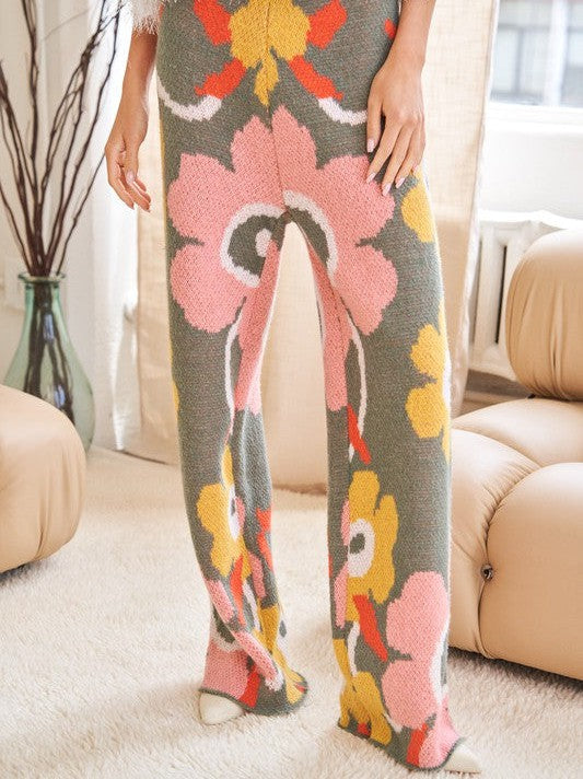 Playful Charm Flower Print Full Long Wide Pants-Women's Clothing-Shop Z & Joxa