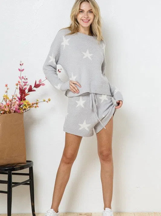 Playful Stars Long Sleeve Top and Short Set-Women's Clothing-Shop Z & Joxa