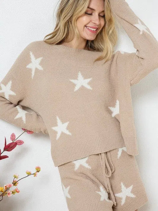 Playful Stars Long Sleeve Top and Short Set-Women's Clothing-Shop Z & Joxa