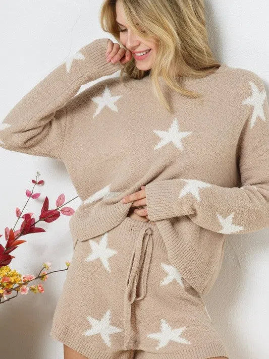 Playful Stars Long Sleeve Top and Short Set-Women's Clothing-Shop Z & Joxa