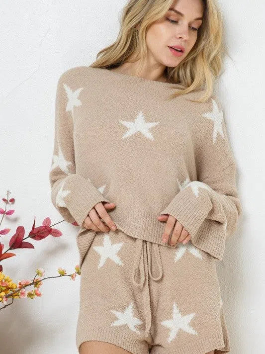 Playful Stars Long Sleeve Top and Short Set-Women's Clothing-Shop Z & Joxa