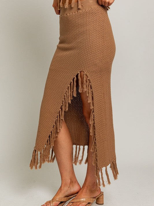 Playful Touch Tassel Detail Boho Midi Sweater Skirt-Women's Clothing-Shop Z & Joxa