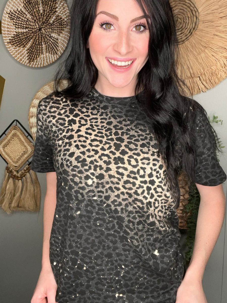 Plus Black Tonal Leopard Short Sleeve Shirt-Women's Clothing-Shop Z & Joxa