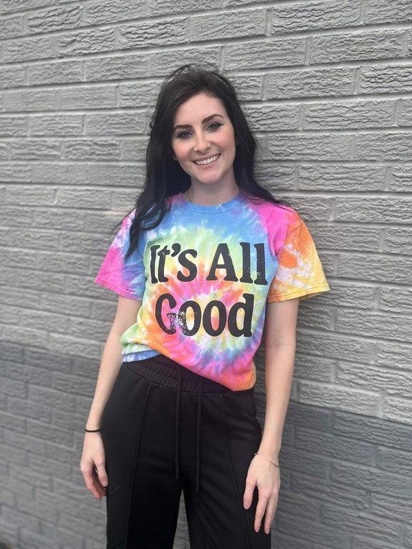 Plus It's All Good Tie Dye Graphic Tee-Women's Clothing-Shop Z & Joxa