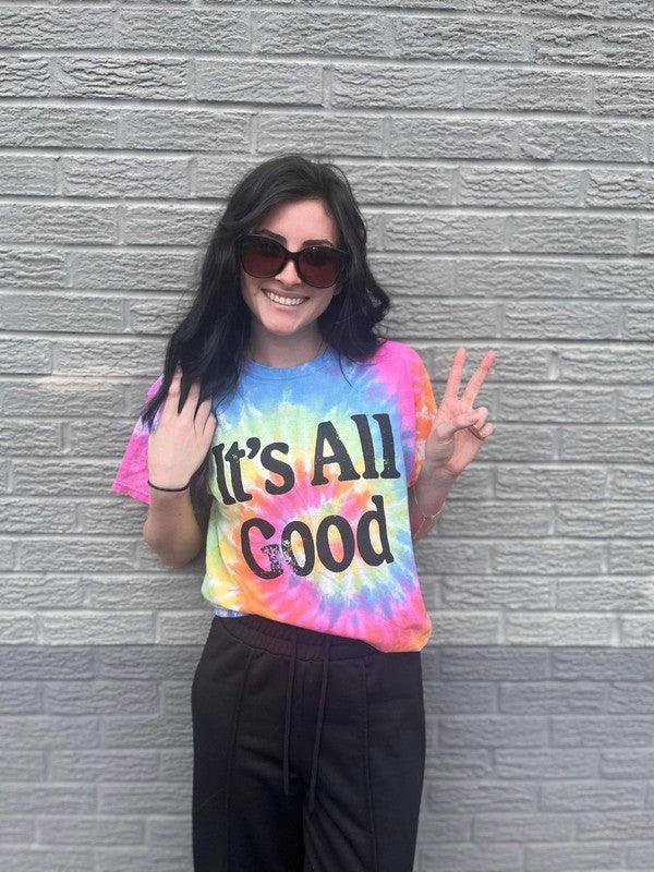 Plus It's All Good Tie Dye Graphic Tee-Women's Clothing-Shop Z & Joxa