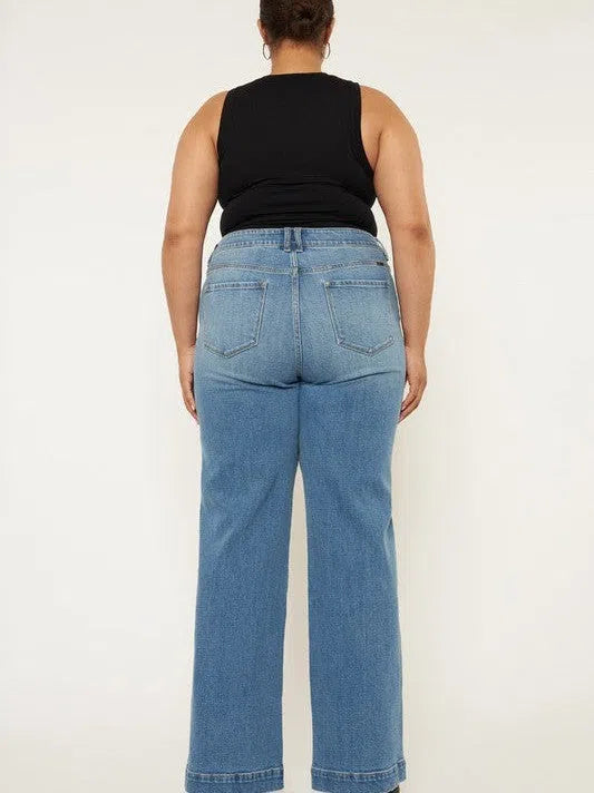 Plus Kancan Styled and Smiling High Rise Wide Leg Jeans-Women's Clothing-Shop Z & Joxa