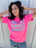 Plus Neon Pink Sunkissed Three Times Over Graphic Tee-Women's Clothing-Shop Z & Joxa