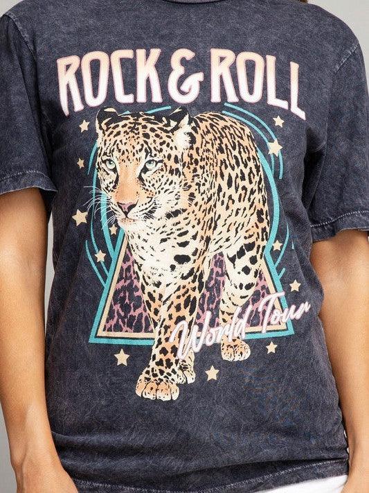 Plus Rock & Roll World Tour Tiger Graphic T-Shirt-Women's Clothing-Shop Z & Joxa