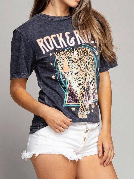 Plus Rock & Roll World Tour Tiger Graphic T-Shirt-Women's Clothing-Shop Z & Joxa