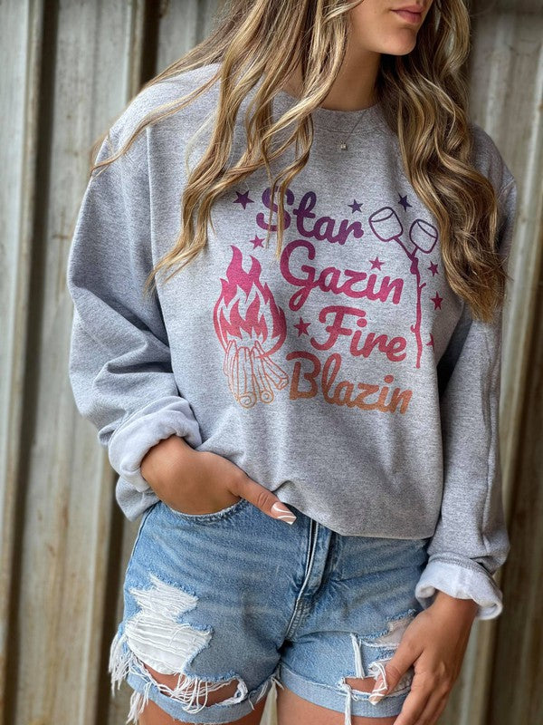 Plus Star Gazin', Fire Blazin' Sweatshirt-Women's Clothing-Shop Z & Joxa