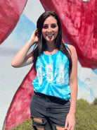 Plus Tie Dye Aqua Blue USA Graphic Tank Top-Women's Clothing-Shop Z & Joxa