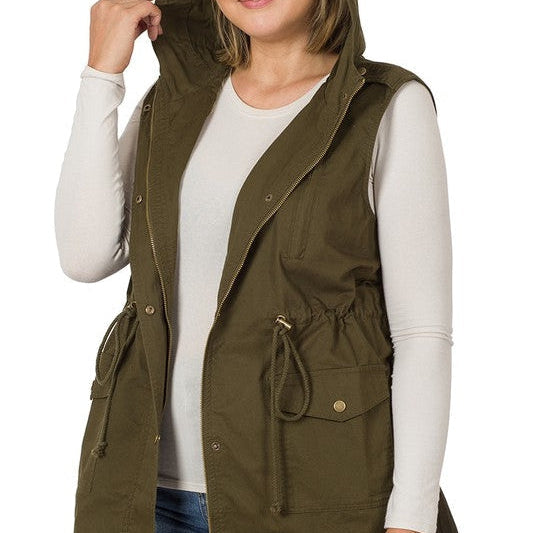 Plus Today is Your Day Drawstring Waist Hooded Vest