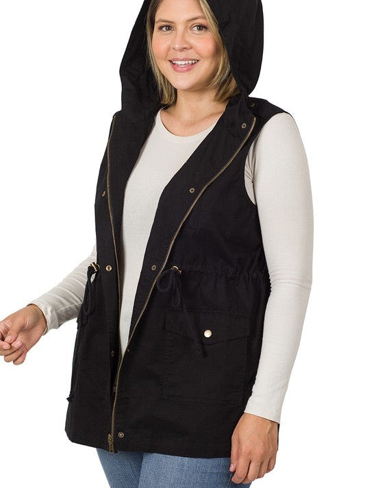 Plus Today is Your Day Drawstring Waist Hooded Vest-Women's Clothing-Shop Z & Joxa