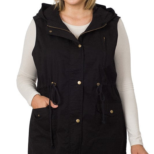 Plus Today is Your Day Drawstring Waist Hooded Vest-Women's Clothing-Shop Z & Joxa