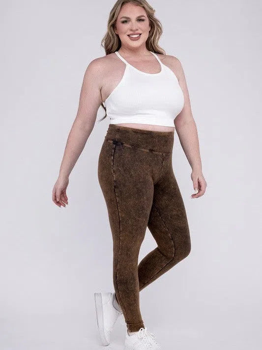 Plus Washed-Out High-Waist Yoga Leggings-Women's Clothing-Shop Z & Joxa