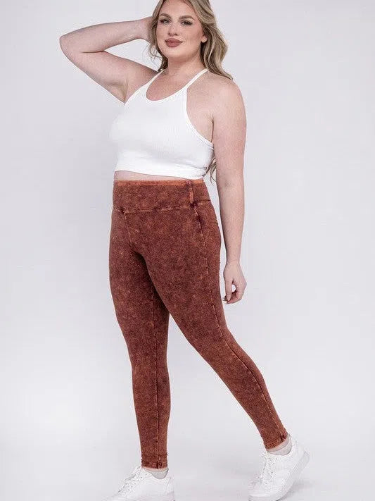 Plus Washed-Out High-Waist Yoga Leggings-Women's Clothing-Shop Z & Joxa