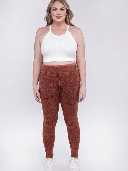 Plus Washed-Out High-Waist Yoga Leggings-Women's Clothing-Shop Z & Joxa