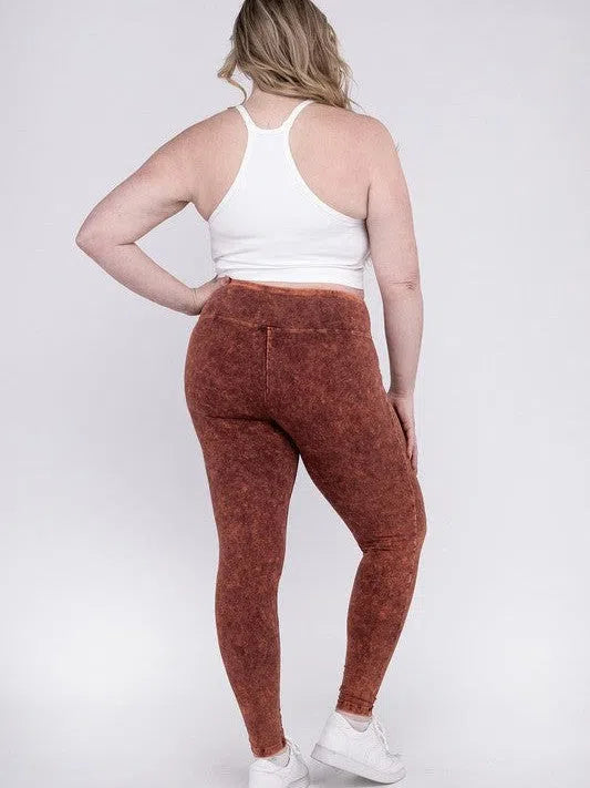 Plus Washed-Out High-Waist Yoga Leggings-Women's Clothing-Shop Z & Joxa