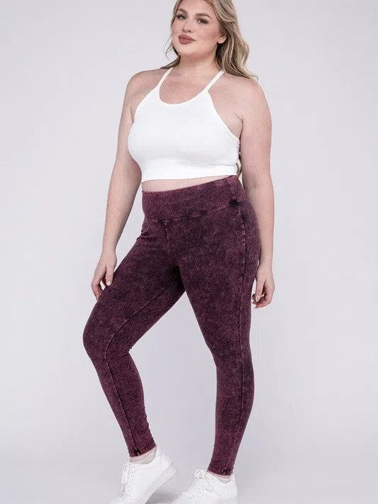 Plus Washed-Out High-Waist Yoga Leggings-Women's Clothing-Shop Z & Joxa