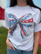 Plus Watercolor America Patriotic Bow Graphic Tee-Women's Clothing-Shop Z & Joxa