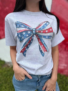 Plus Watercolor America Patriotic Bow Graphic Tee-Women's Clothing-Shop Z & Joxa