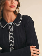 Polished Edge Black Contrast Stitch Collared Ribbed Sweater-Women's Shirts & Tops-Shop Z & Joxa
