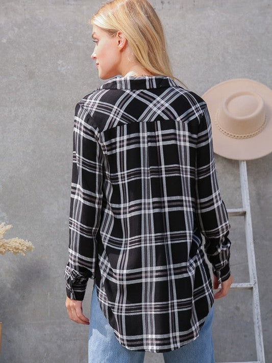 Pretty in Plaid Button up Long Sleeve Blouse-Women's Clothing-Shop Z & Joxa