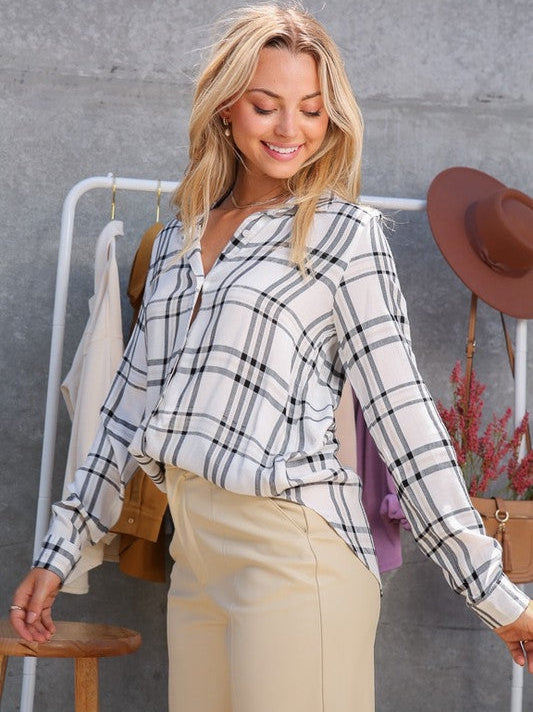Pretty in Plaid Button up Long Sleeve Blouse-Women's Clothing-Shop Z & Joxa