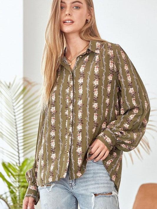 Pretty in Print Vintage Floral Button Blouse-Women's Shirts & Tops-Shop Z & Joxa