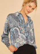 Printed in Paisley Satin Button Blouse-Women's Clothing-Shop Z & Joxa